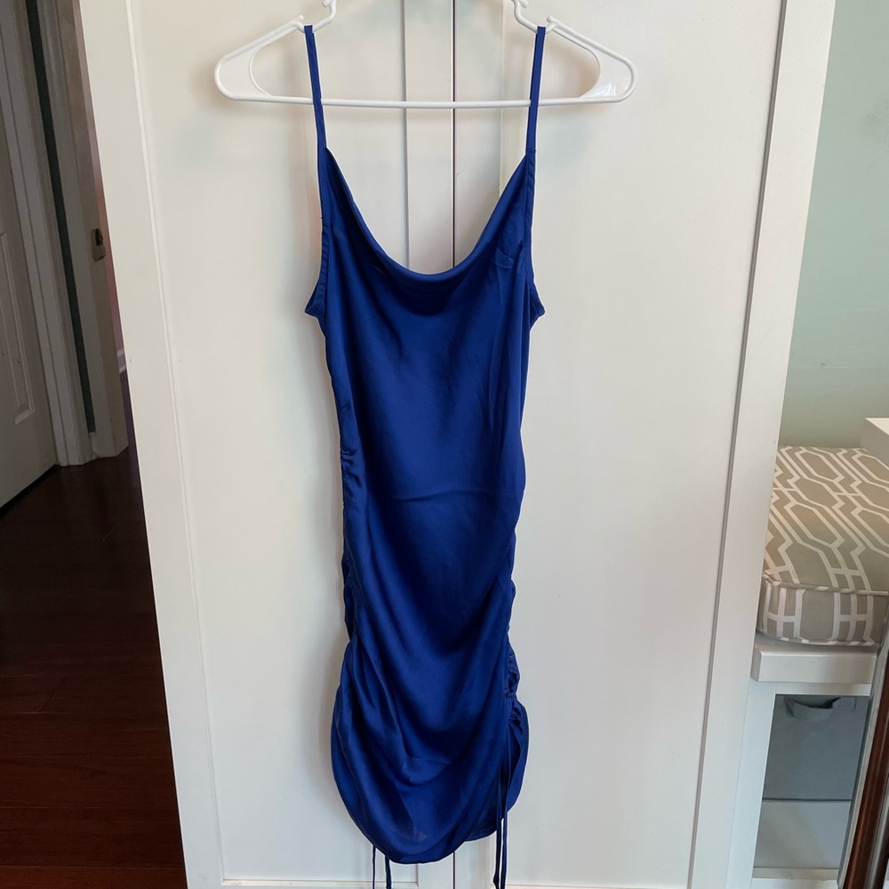 Express Cowl Neck Ruched Side Tie Mini Slip Dress